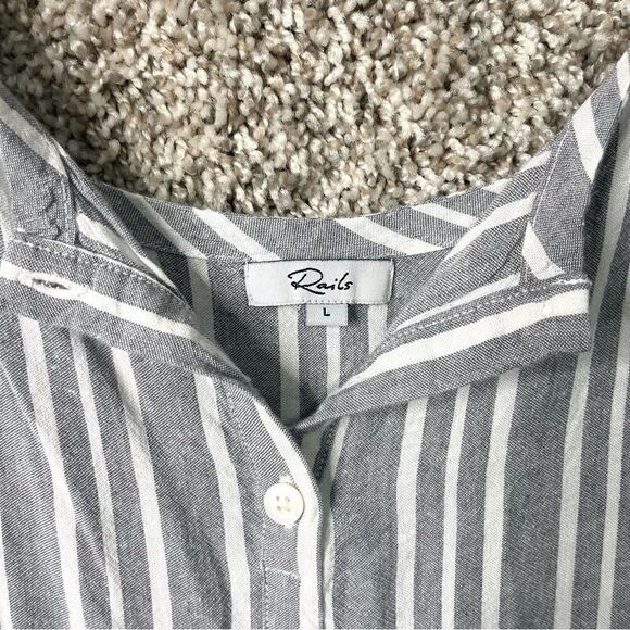 Rails Jumpsuit Women’s Large Brooklyn Gray Caldas Striped Linen Blend Sleeveless - Picture 4 of 12